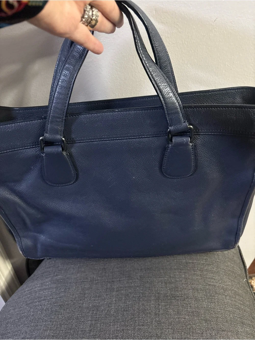 Coach Smith Navy Pebble Leather Briefcase with Detachable Strap.